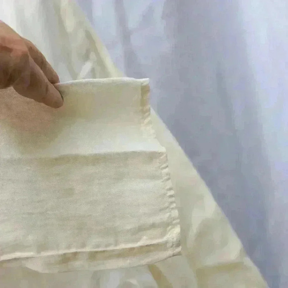 Lands' End Size L long sleeve cream color 100% linen tunic w/beaded front - Picture 5 of 13